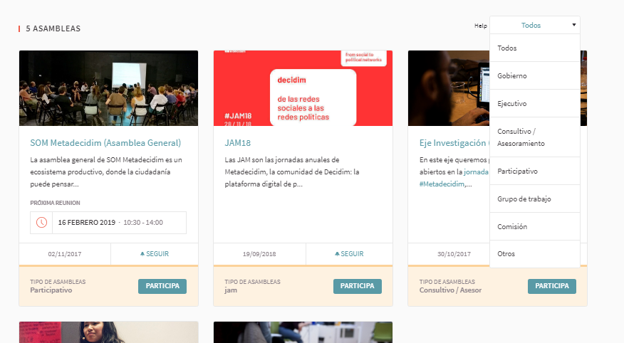 Imatge pels mitjans: [EN] Possibility to sort assemblies acocording to scopes / [ES] Posibilidad de ordenar las asambleas en función del abasto