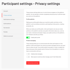 Privacy settings page