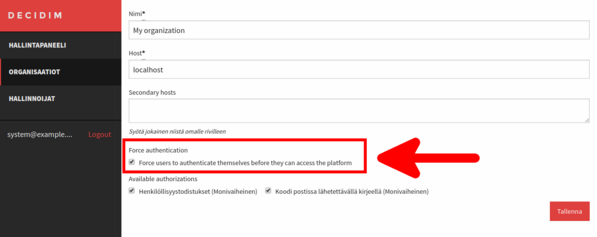 Mockup for the configuration option