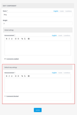 Default steps settings in an assembly component