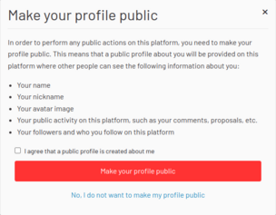 Profile publicity modal